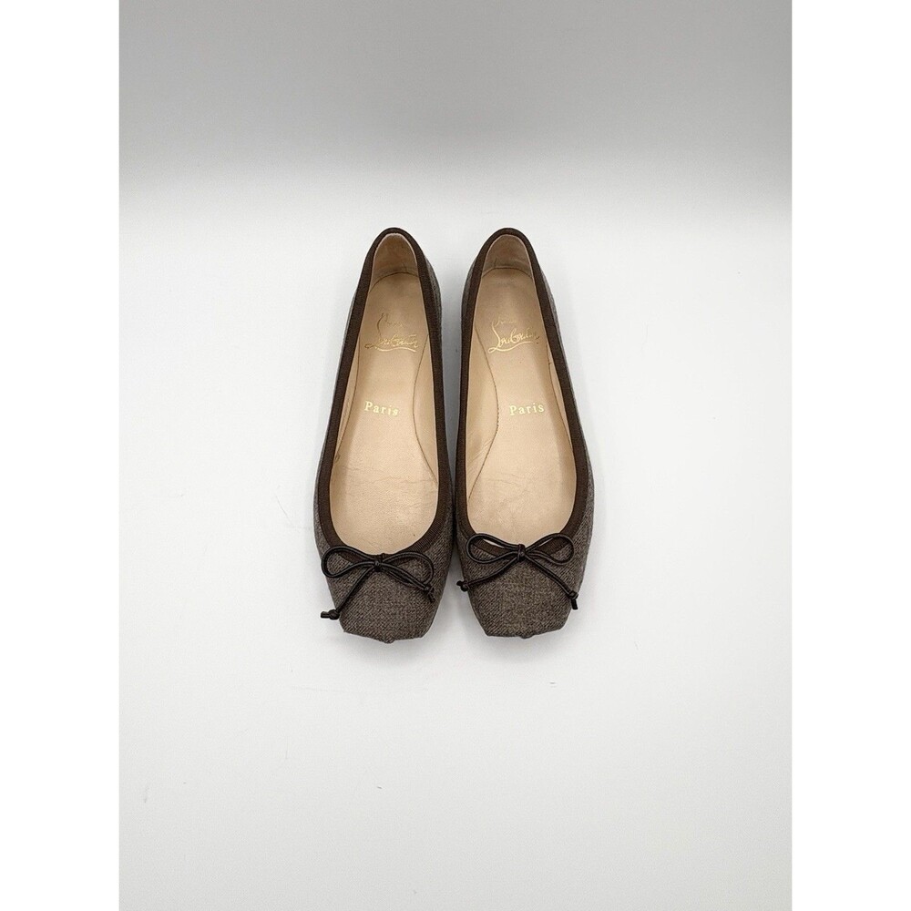 Christian Louboutin Gray & Brown Square Toe Rosella Ballet Flats Size EU 35.5
